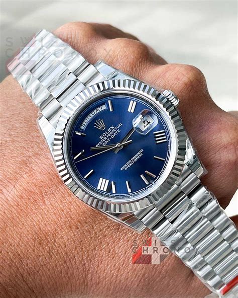 rolex day date 40 blue dial price|rolex day date blue face.